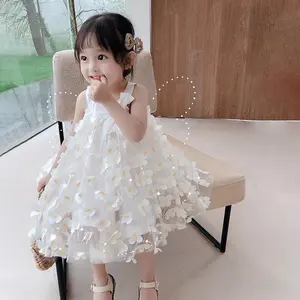 2021 Girls Tutu Dress Elegant Birthday Party Princess Dresses Toddler Baby Kids Girls Floral Butterfly White Tulle Dress Clothes