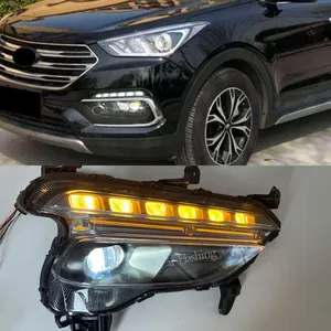 LED DRL Fog lamp For Hyundai Santa Fe Sport 2016 2017 2018 Daytime Running Light with Dynamic turn signal