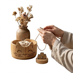 Bol à fil en bois rond portable, 15 cm de long, 5 mm d'épaisseur, pour le tricot et le crochet à la main, support lisse pour fil de laine - Product Image 5