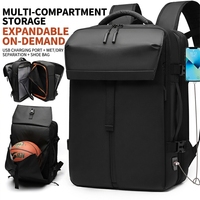 Mochila Expandible para Portátil y Baloncesto, Impermeable, Gran Capacidad, Deportiva, con Compartimento para Zapatos y Puerto de Carga USB