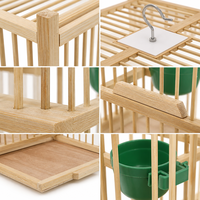 Cage à oiseaux en bois naturel avec perchoir et bols, plateau inférieur amovible, nettoyage facile, cage suspendue au plafond pour petits oiseaux
