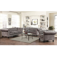 Winforce Causeuse gris de luxe léger nouveau design Chesterfield canapé en cuir pour hôtel maison salon meubles ensemble avec deux sièges