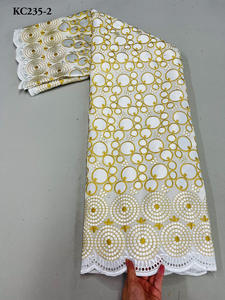 ผ้าบาซินแอฟริกันราคาถูก พร้อ<span class=keywords><strong>ม</strong></span>ผ้าลูกไม้เนื้อวอยล์ สำหรับตัดเย็บเสื้อผ้า ผ้าฝ้าย 100% 5 หลา - Product Image 6