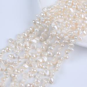 Zhuji Pearl Wholesale 7-8mm Baroque Three-Hole Freshwater Pearl String Natural <b>White</b> Color with Two <b>Sided</b> Bald Holes - Product Image 2