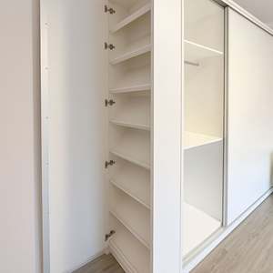 SANTOPOVA Modern <b>White</b> Wood Grain Finish <b>Wardrobe</b> <b>Sliding</b>/Folding <b>Doors</b> for Living Room Application - Product Image 6