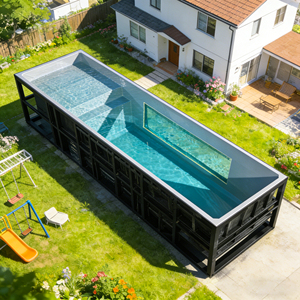 Piscine en verre acrylique sur mesure avec cascade, éclairage LED, cadre en bois, piscine de jardin, spa, piscine en fibre de verre - Product Image 3