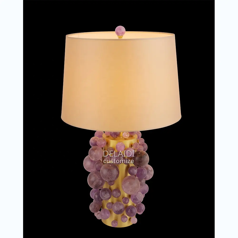 Lampu meja quartz batu alam Brasil lampu tiang ungu rumah hotel villa modern kamar tidur mewah kreatif