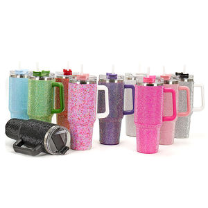 Vente en gros 40 Oz Voyage en acier inoxydable miroitant vide strass gobelet isolé clouté Bling tasse à café gobelets avec poignée - Product Image 6
