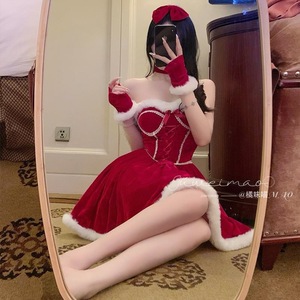 Christmas outfit, <b>red</b> velvet Christmas costume, cosplay, party, <b>date</b>, cute bunny plush suit, sexy set - Product Image 3