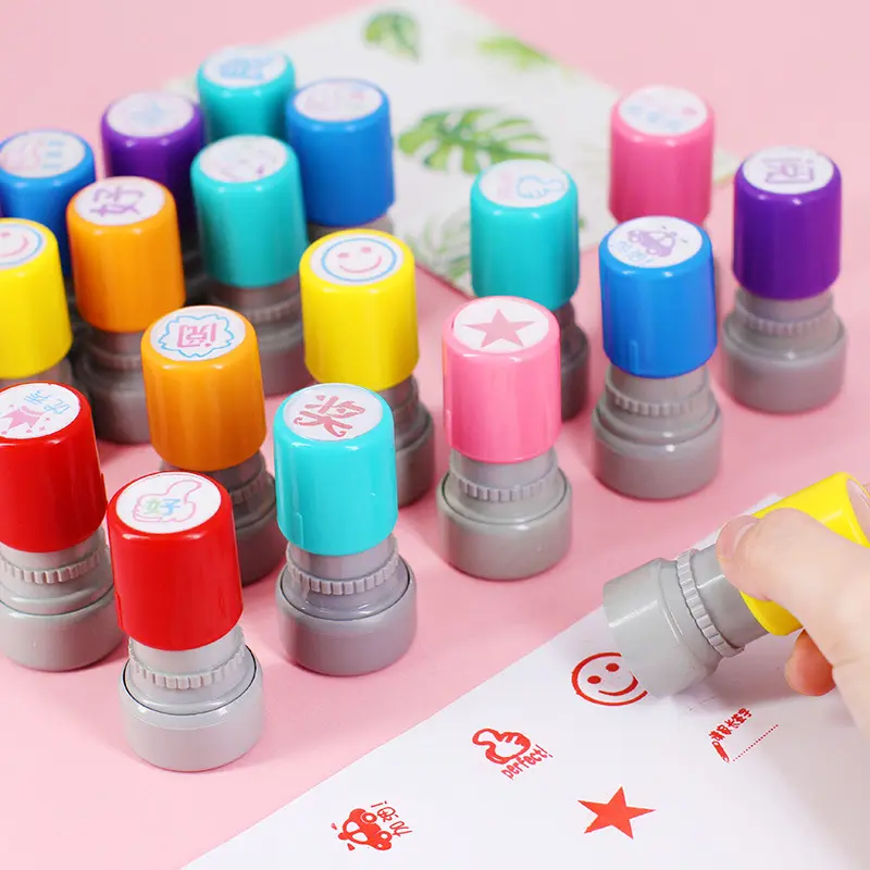 Индивидуальный Логотип канцелярские принадлежности офисные штампы пользовательский OEM мультяшный штамп круглые самоклеящиеся пластиковые штампы