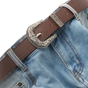 Cintura da donna in stile Vintage in lega intagliata e cintura Casual in vera pelle sintetica ampia pelle - Product Image 2
