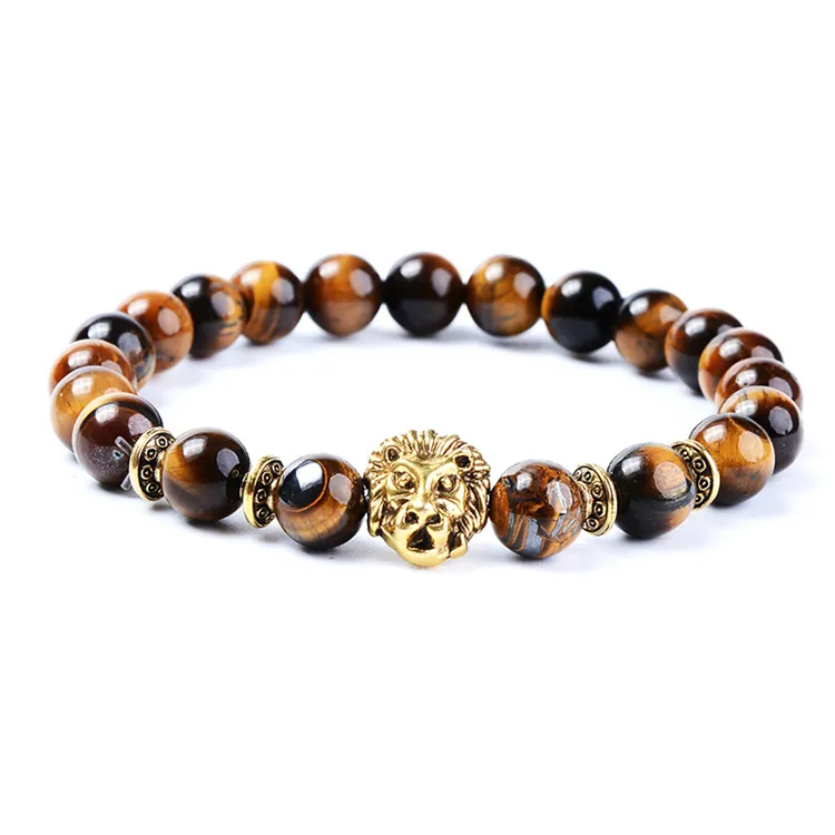 Vnox — bracelet vintage en métal pour hommes, bijou de luxe tendance, tigre lion bouddha, pierre de lave, vente en gros, 2019