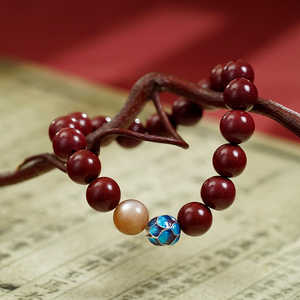 FUTUJI Cinnabar Buddhist <span class=keywords><strong>Mala</strong></span> سوار مع حبة حجر الشمس لتخفيف القلق حظ جيد سوار رفيع - Product Image 2