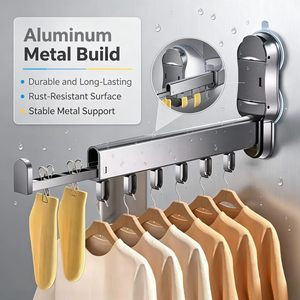 Séchoir à linge mural pliable et rétractable en aluminium, gain de place, pour cuisine et buanderie - Product Image 3