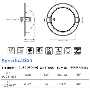 <span class=keywords><strong>AMZ</strong></span> Meilleure vente d'Energy Star Etl Ip44 4 pouces 12W Smart Round Led Plafonnier Downlight Panneau Dimmable - Product Image 6