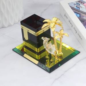 Custom Islamic <b>religious</b> crystal glass Kaaba scenery with palm trees and camel <b>statue</b>, battery-powered indoor souvenir - Product Image 1