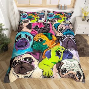 Funda de edredón Pug, juego de cama encantador para perros Pug, funda de edredón de Pugs coloridos para niños, animales de mascotas de dibujos animados, decoración suave y transpirable para niños - Product Image 3