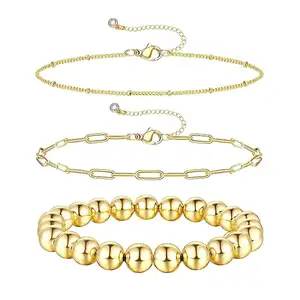 Wholesale Fashion Jewelry Stainless Steel Beaded Bracelet Women Electroplated Gold Bracelet Bangles Femme Set Customization