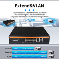 Conmutador PoE TiNCAM 8*Poe+2*Giga Uplink+1*SFP, 120W, Sin Administración, Conversor de Fibra a Ethernet, PoE Integrado, Alcance de 250M