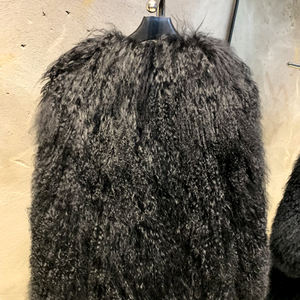 Cappotto da <span class=keywords><strong>donna</strong></span> con collo a girocollo lungo 2025 pelliccia di pecora morbida e morbida pelliccia nera - Product Image 5