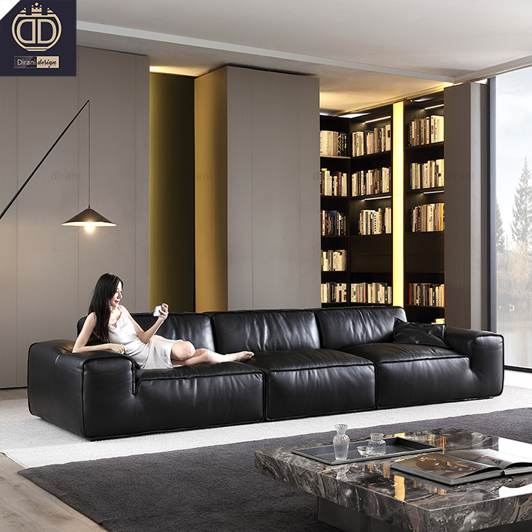 Chateau dax avenue grand canapé sectionnel de luxe en cuir noir canapé confortable et large canapé modulable en cuir véritable