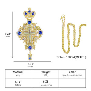 HT avrupa ortodoks 18k altın kaplama pektoral çapraz kolye simge baskı ve renk taşlar özelleştirmek - Product Image 6