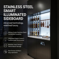 Meuble de cuisine moderne intelligent et lumineux en acier inoxydable, unité de rangement modulaire avec système d'éclairage CCT réglable, fixation murale
