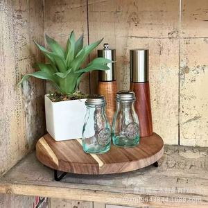 Wooden Desktop <b>Storage</b> <b>Tray</b> Round Natural Wood Color Varnished Multifunctional For Plants And Aromatherapy - Product Image 3