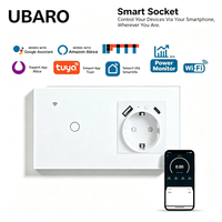 Interruptor de Pared Inteligente WiFi UBARO Tuya con Enchufe Schuko Europeo, USB Tipo C, Monitor de Energía, Panel Táctil de Vidrio Templado, Compatible con Control por Voz