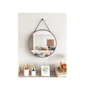 뜨거운 판매 블랙 라운드 금속 프레임 벽 거울 체인 큰 원형 교수형 Miroir 욕실 홈 장식
