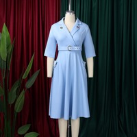 Robes de bureau tendance D3341 pour femmes, élégantes et décontractées, à manches mi-longues, col en V, robes de travail formelles, robes africaines pour femmes