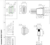 Connecteur femelle USB C étanche à encastrer vers câble d'alimentation PH2.0 4 broches 6 broches à fils ouverts pour port de charge