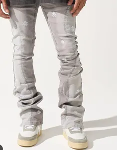 AIPA OEM Denim Manufacturer Customized Design Street Fashion Men's Stacked Jeans Grey Pants