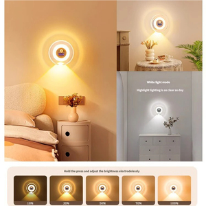 Magnetic Rechargeable <b>LED</b> Wall Lamp <b>Motion</b> <b>Sensor</b> Night <b>Light</b> 3-Color Dimmable Touch Remote Sconce with Clock for Bedroom - Product Image 3