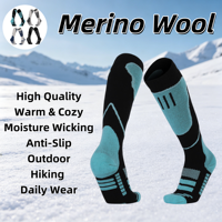 Chaussettes de ski en laine mérinos, hauteur genou, logo personnalisé, rembourrage épais en tissu éponge thermique, compression, chaussettes de sport pour snowboard