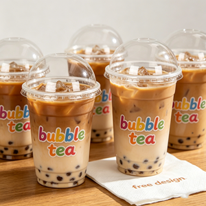 แก้วพลาสติกสีดำแบบใช้แล้วทิ้งขนาด 16 ออนซ์ สำหรับกาแฟ น้ำผลไม้ ชานม ชานมไข่มุก เครื่องดื่มเย็น  แบบแบน  รับผลิตตามสั่ง ขายส่ง - Product Image 1