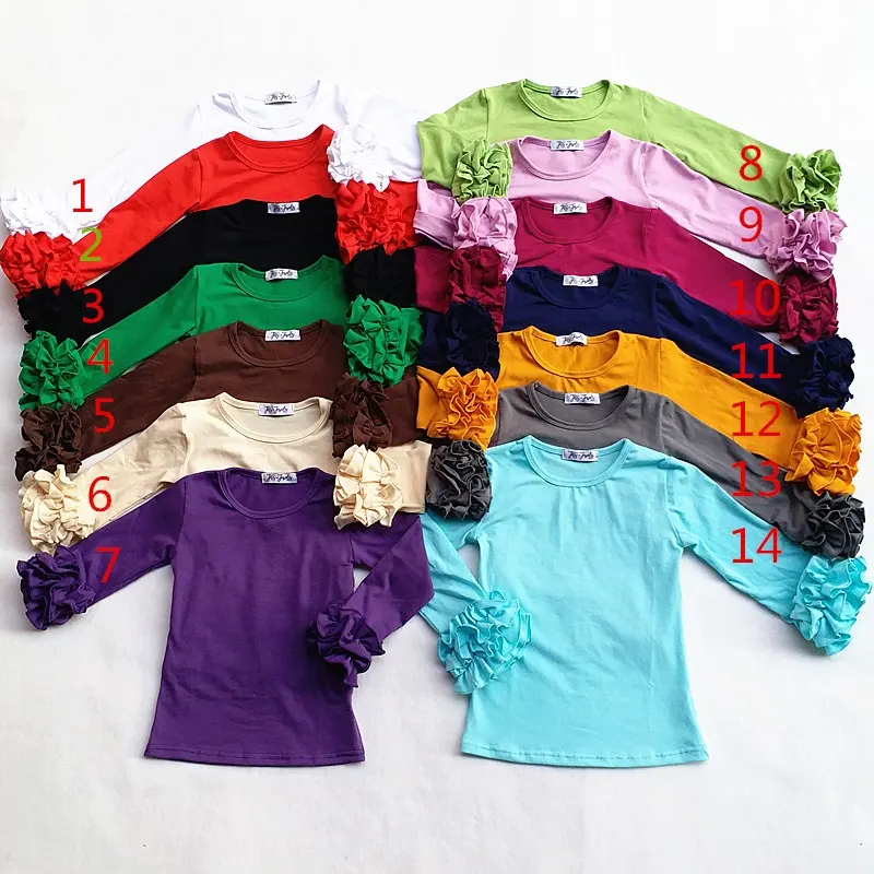 Girls Ruffle Long Sleeve Shirt For Kids Plain Solid Toddler Tshirts