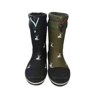 ילדים גומי צבע ירוק הדפסה wellington לשמור נעליים חמות מגפי ילד יוניסקס מגפי גשם הילד יוניסקס