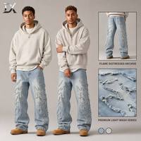 Jeans personnalisés OEM ODM en denim épais délavé à l'acide 100% coton, fabrication haut de gamme, bords bruts, patchwork, faible MOQ, prix de gros