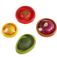 Ensemble de rangement alimentaire mignon réutilisable en plastique vert extensible pour avocat, oignon, citron, tomate – Idéal pour l'école