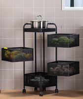 Chariot de rangement rotatif en métal à 4 niveaux pour meuble de cuisine avec revêtement en poudre