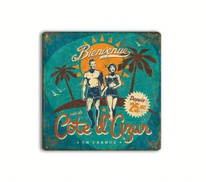 Letrero Metálico Rústico Estilo Americano Vintage con Arte Pin-up de Playa para Decoración de Cafetería - Product Image 5