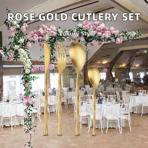Juego de Cubiertos Ecológicos de Acero Inoxidable 304 con Mango de Olivo, Tenedor y Cuchara, Color Oro Rosa, Moderno y Lujoso para Bodas y Fiestas - Product Image 2