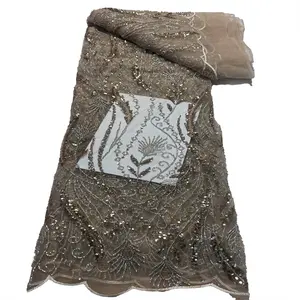 NI.AI kain renda bordir manik-manik dengan payet 3D jaring gaun pernikahan perempuan gaya Afrika grosir seragam penggunaan