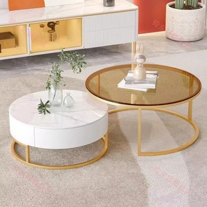 Juego de Mesas de Centro Nórdicas Modernas para Sala de Estar con Patas Doradas, Cubierta de Mármol y Gabinetes de Almacenamiento, <span class=keywords><strong>Muebles</strong></span> de Vidrio para el Hogar - Product Image 2