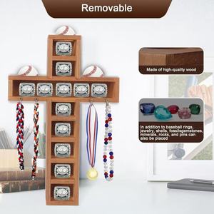 Wooden Baseball Ring Display Stand Cross Shape 6 Tier <b>Shelf</b> For Champion Rings Medals Coins <b>Desktop</b> Hobby Collection Rack - Product Image 3