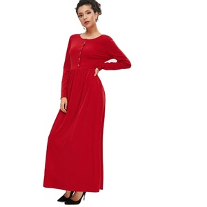 Abito Lungo Musulmano KY in Modal/Rayon Rosso con Mezza Abbottonatura e Maniche Lunghe - Product Image 1