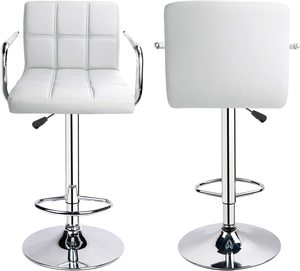 Juego de 2 <span class=keywords><strong>Taburetes</strong></span> de Bar de Cuero Blanco, Modernos, Ajustables, de Cuero Blanco Completo <span class=keywords><strong>para</strong></span> <span class=keywords><strong>Cocina</strong></span>, con Reposabrazos y Respaldo - Product Image 3