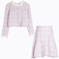 Nouvelle Collection Automne 2026 Femme : Ensemble Deux Pièces Tricoté Floral 3D – Cardigan Décontracté de Haute Qualité et Mini-Jupe Trapèze