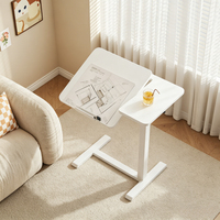 Mesa Auxiliar Lateral en Forma de C con Altura Ajustable Neumática de 75-110 cm, Escritorio para Trabajar de Pie o Sentado, Base Baja de 3 cm, Reversible, para Usar sobre el Sofá, Mesa Auxiliar para Portátil